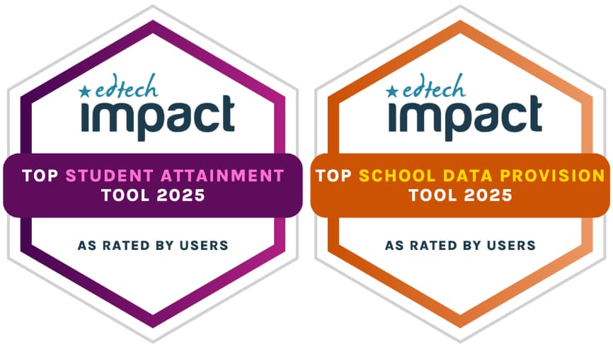 EdTech Impact 2025 badges: Top Student Attainment Tool and Top School Data Provision Tool