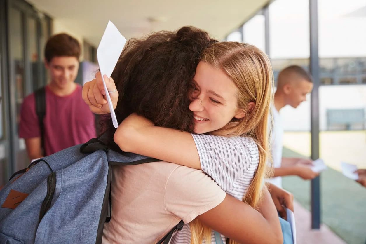 Students celebrating GCSE results