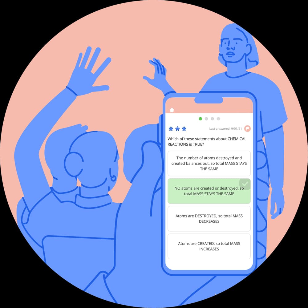 Illustration of a teacher and students in class using Tassomai