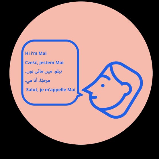 Mai greeting students in several languages