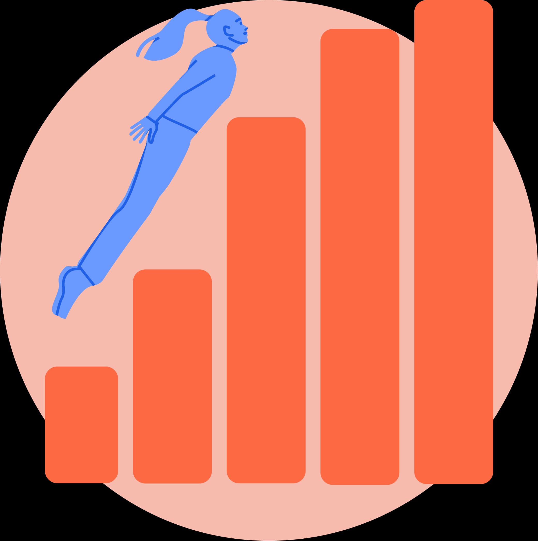 Illustration of a student leaping up a rising bar chart